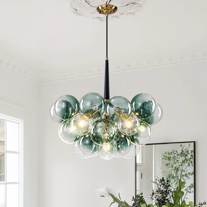 Meyana 6 - Light Gradient Shades Sputnik Sphere Glass Bubble Chandelier, Green