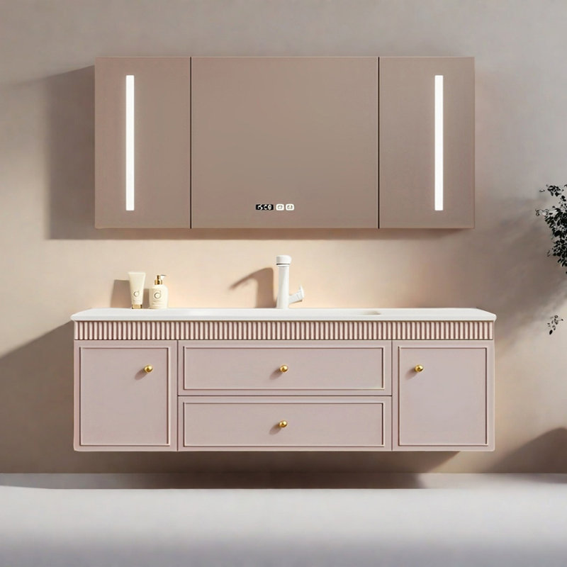French cream style rock plate bathroom cabinet, 55"