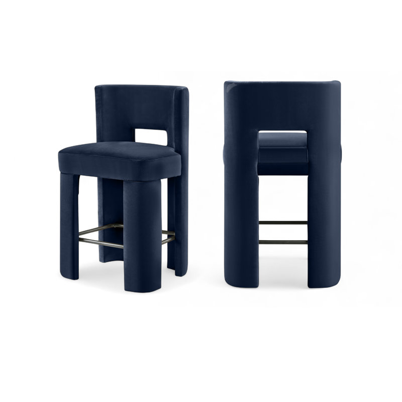 Tabouret de comptoir Zuno, Velours marine