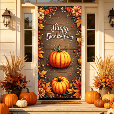 Décoration d'automne (1 pièce) - Rideau de porte décoratif pour l'Action de grâce - Bannière - Décoration de porte d'entrée - Tissu suspendu - Accessoires de décoration pour fêtes intérieures et extérieures - 89 x 180 cm