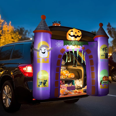 6 FT Halloween Inflatable Outdoor Decorations, Trunk Or Treat Car Decorations, Halloween Blow Ups Haunted Castle With Build-In Leds For Halloween Decor