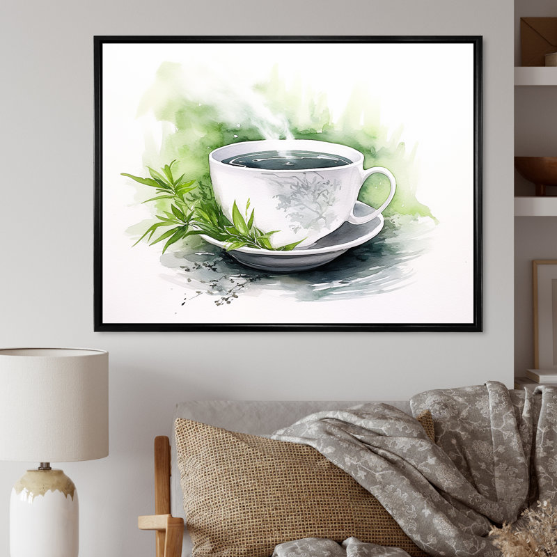 «White Oriental Tea Elegance - China», art mural, Cadre flottant noir, H 12 po x l 20 po x P 1 po