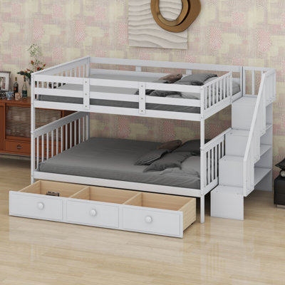 Stairway Bunk Bed With Drawer, Storage And Guard Rail
