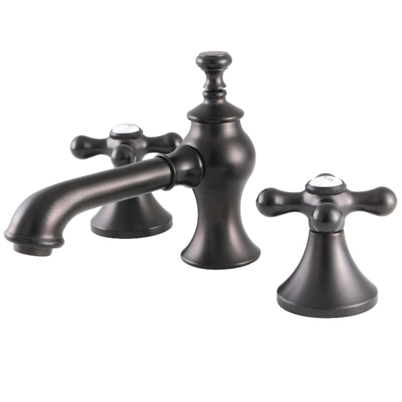 Kingston Brass Vintage Two-Handle 3-Hole Deck Mount Widespread Bathroom Faucet with Brass Pop-Up Drain