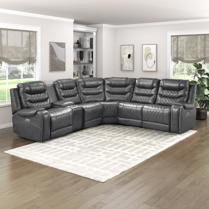 Canapé modulaire inclinable symétrique en microfibre de 211 po de largeur, Microfibre polie grise