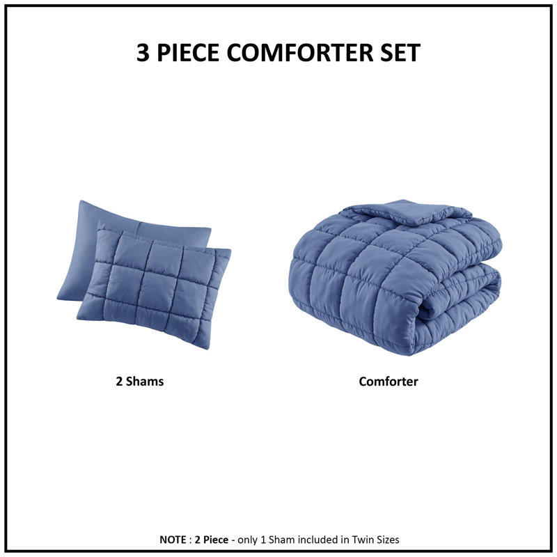 Ensemble d'édredon en duvet Dream Puff, Édredon double / grand + 2 taies décoratives sta, Bleu marine
