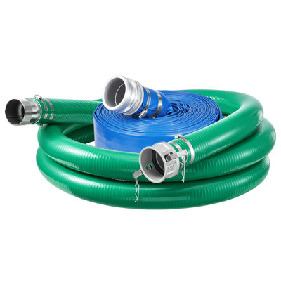 3" Suction Hose Kit with 65' Blue PVC Backwash and 20' Green Suction Hose, Designed for Swimming Pools and Water Pumps, Includes Strainer, Cam & Groove Adapter, and Stainless Steel Clamp