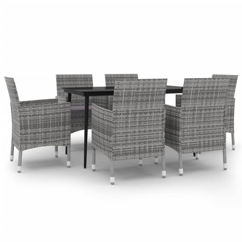 Ensemble de salle à manger rectangulaire pour 6 personnes 55,1 po de long avec coussins, gris