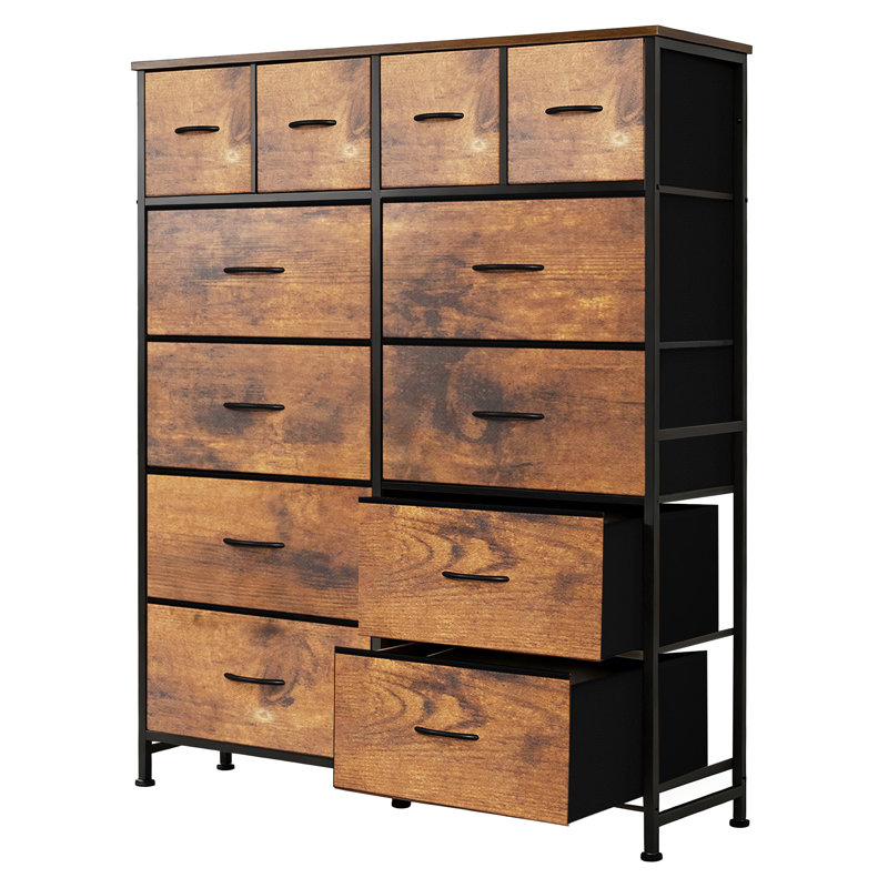 39.37" W 12-Drawer Fabric Dresser with Wood Top, Storage Chest, Rust