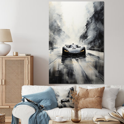 Gray Minimalist Race Car Traces I - Art mural de course