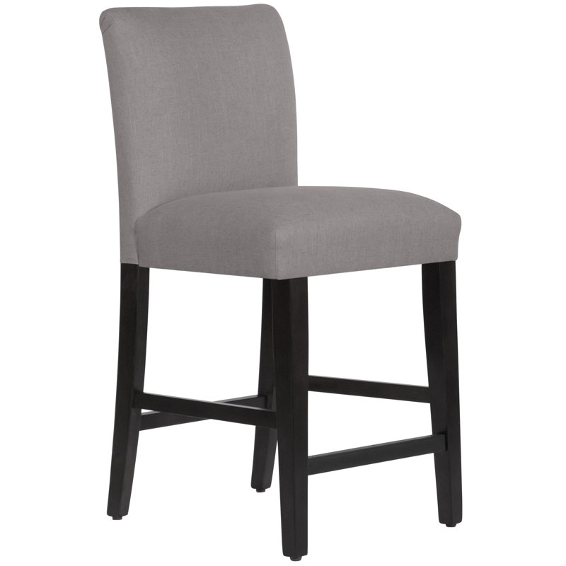 Tabouret de bar et de comptoir Hadrien, Tabouret de comptoir (siège d'une hauteur de 26 p, Lin Lin gris, Bois noir
