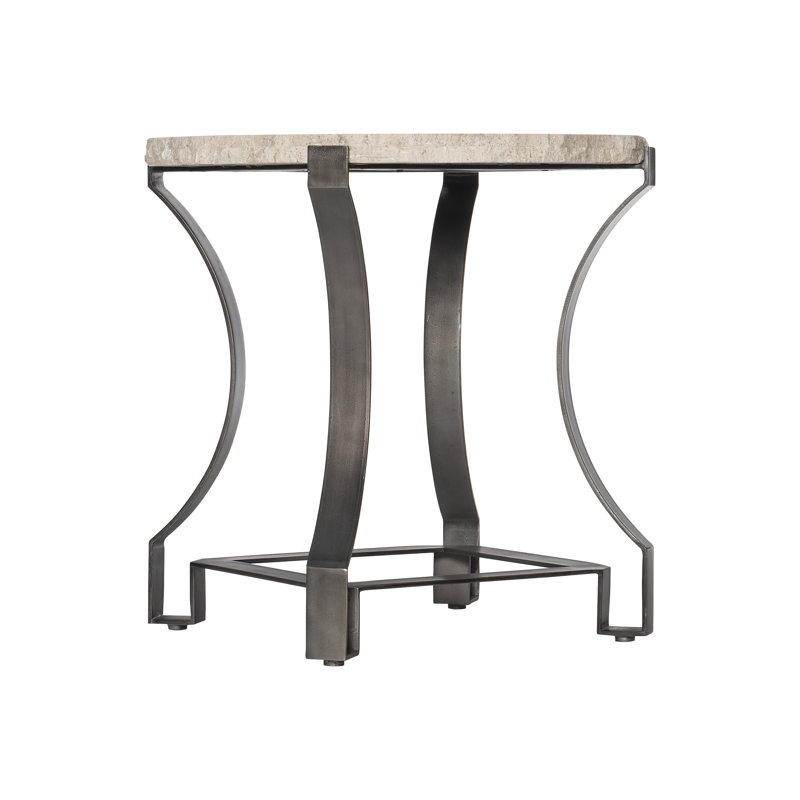 Transitional Cream Round Stone and Metal Side Table 26"