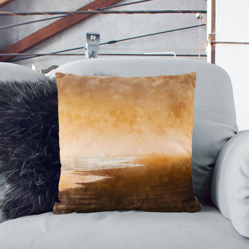 Golden Beach in Iceland Painting Cushion with Filling, 40cm H x 40cm W x 15cm D, Black