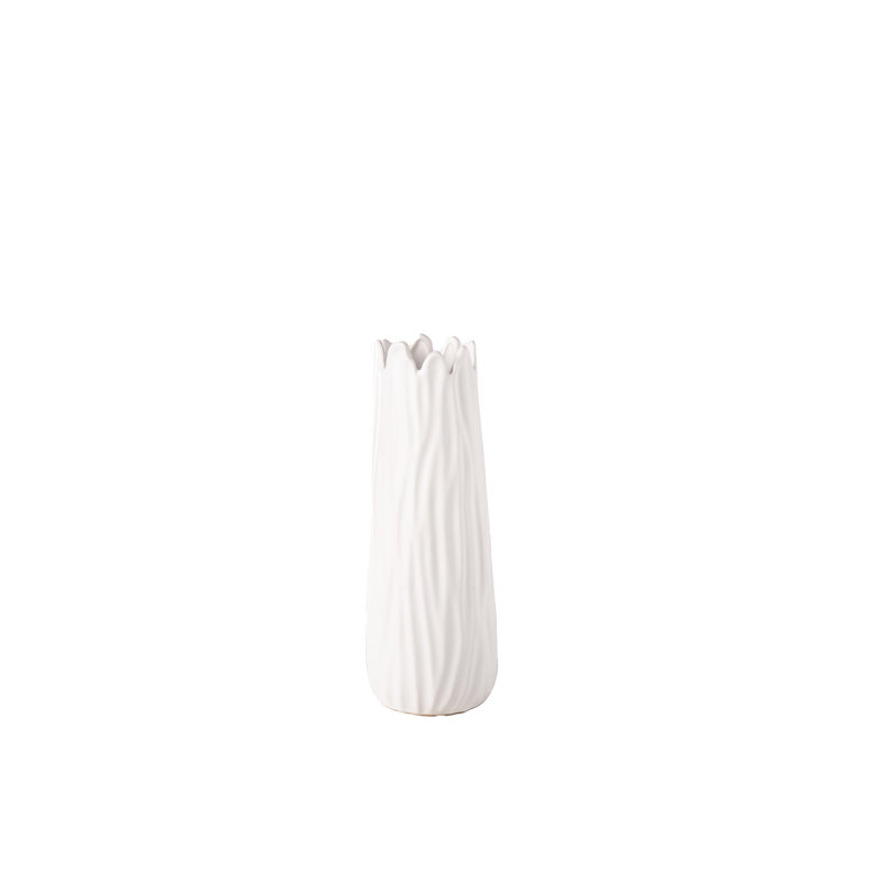 Vase de table en céramique, H 16,5 po x l 5,5 po x P 5,5 po, Blanc