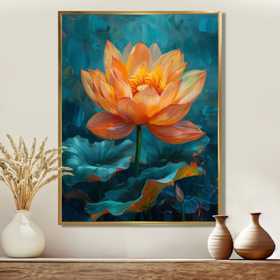 «Vibrant Orange and Blue Lotus Bloom I», art mural Lotus