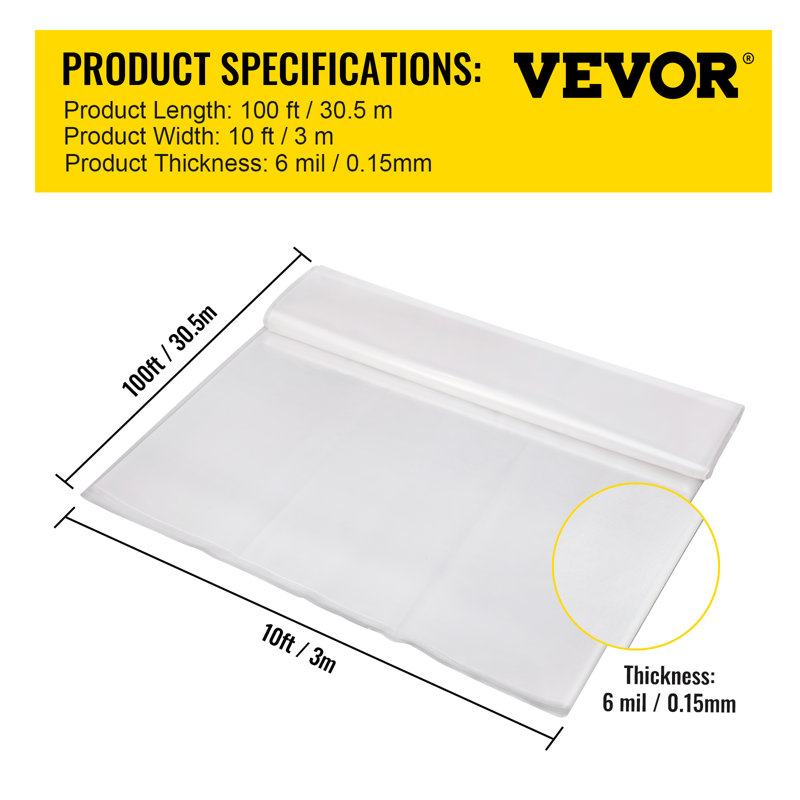 Toile et housse en plastique / polyéthylène, H 0,005 po x l 1200 po x P 120 po