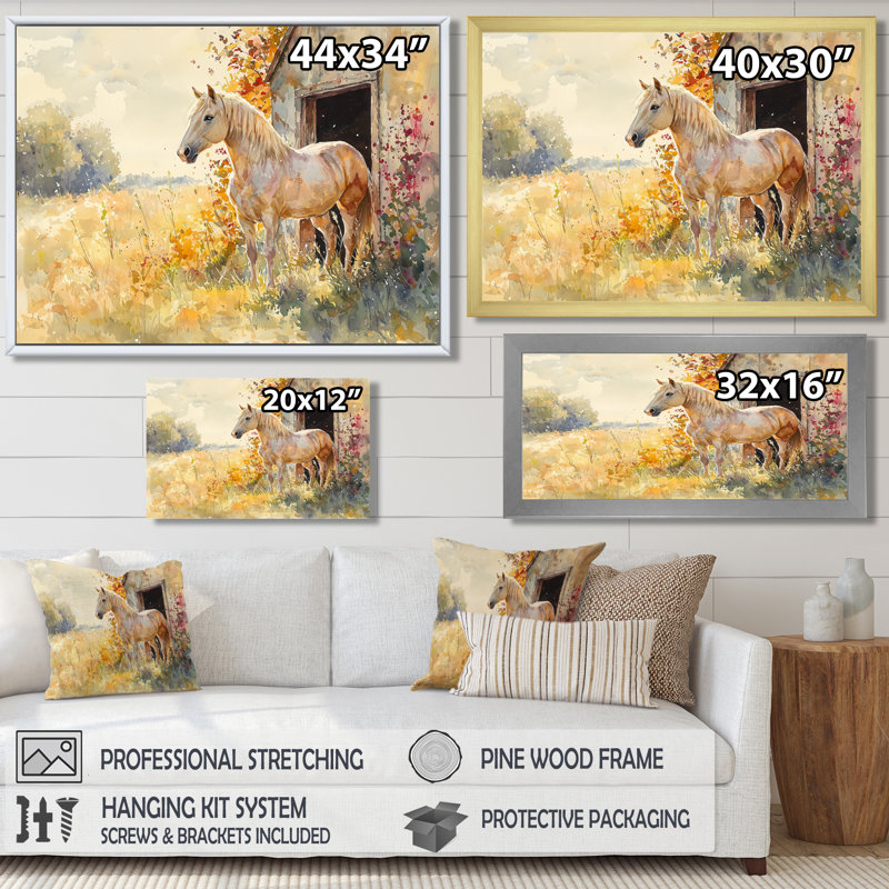 Donivin, portrait floral de cheval à la grange - art mural grand cheval, Impression sur cadre flottant, H 28 po x l 60 po