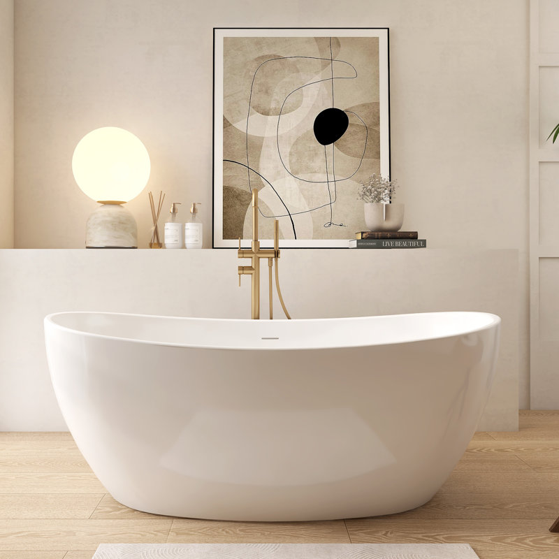 60" Freestanding Acrylic Tub Luxury Spacious Deep Soaker Bathtub