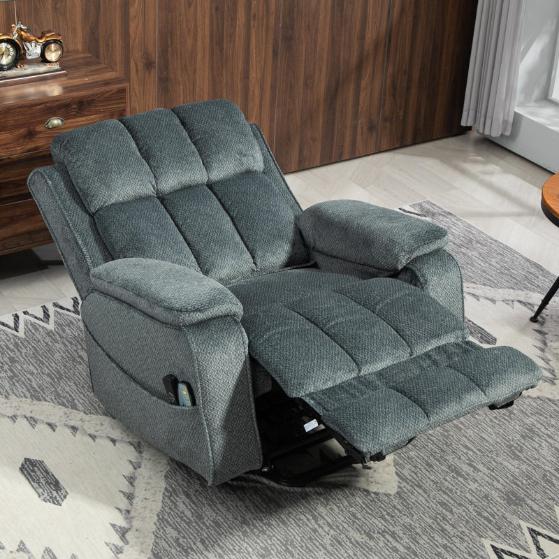 Extended Footrest Chenille Power Lift Chair Lay Flat Recliner with Massage and Heating, 350lbs, Hidden Storage , Blue