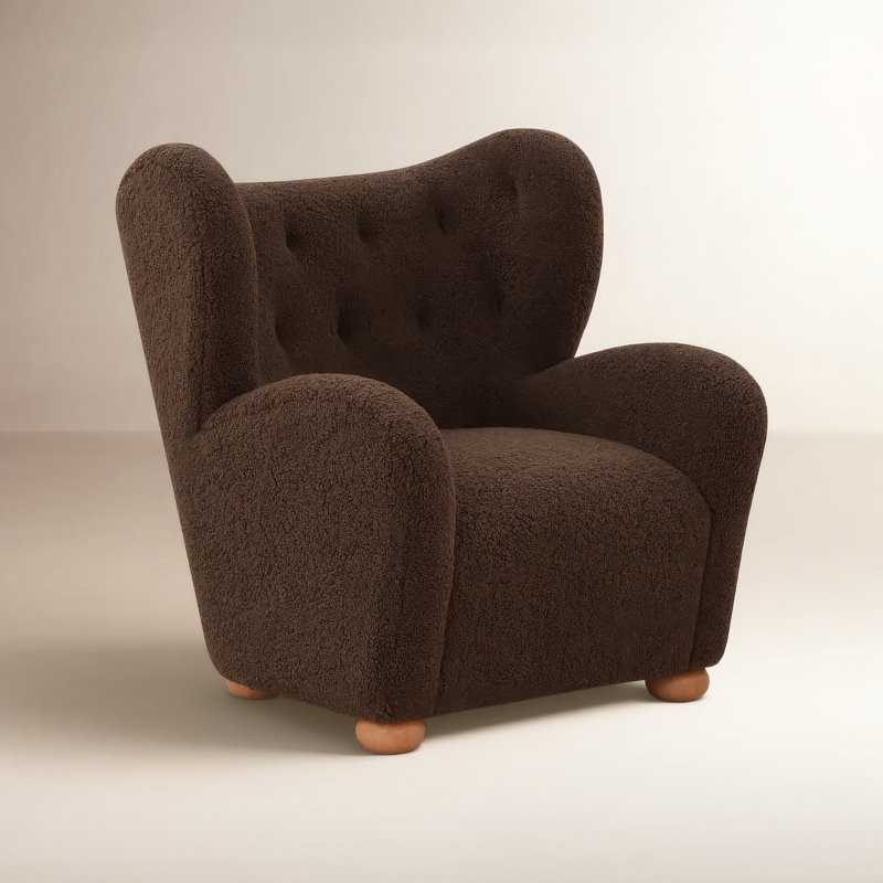 Levin Wingback Accent Chair, Dark Brown Faux Shearling
