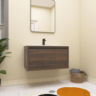 36 Inch Single Wall-Mounted Bathroom Vanity With Resin Sink, Soft-Close Door and Drawer