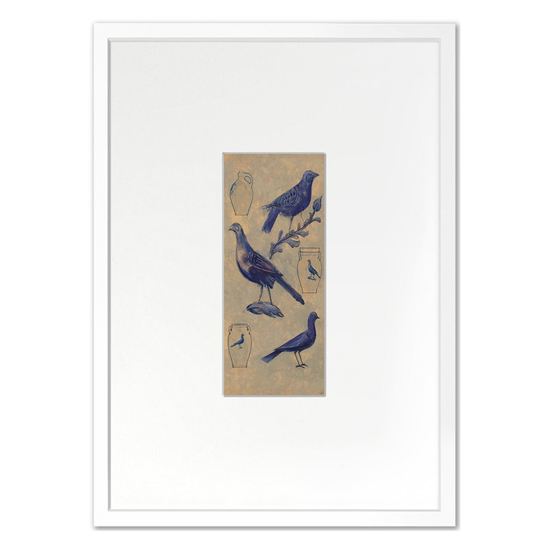 Bird Decoration For Stoneware 1 Print by Grand Archives, White Single Picture Framed