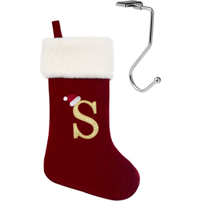 Porte-bas de Noël monogrammé rouge 20 pouces avec lettres, bas de Noël super doux, bas de grand monogramme, lettre rouge, cadeau de Noël