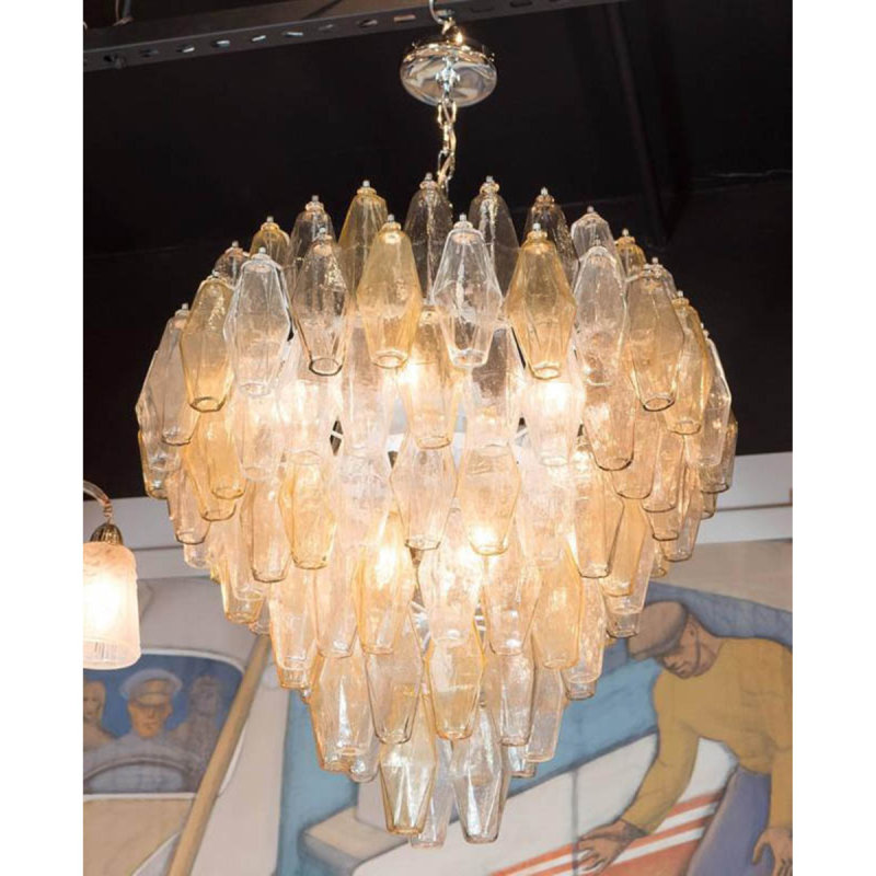 Lustre rond en acier inoxydable Jehial Light, Laiton brossé, Transparent, 18” Width x 24” Heigh