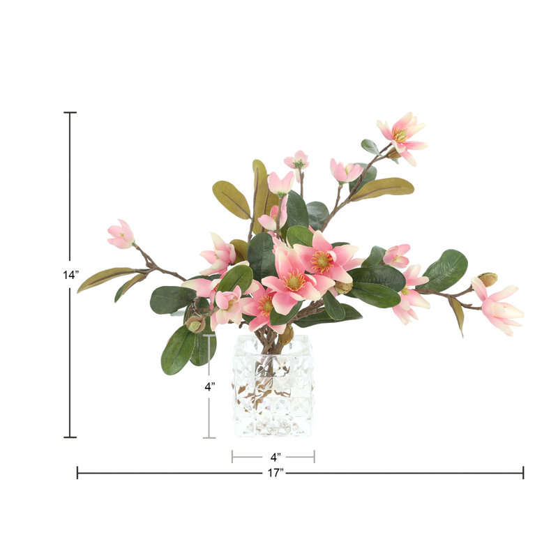 Magnolias Arranged in a Glass Vase, Pink/Green/Brown