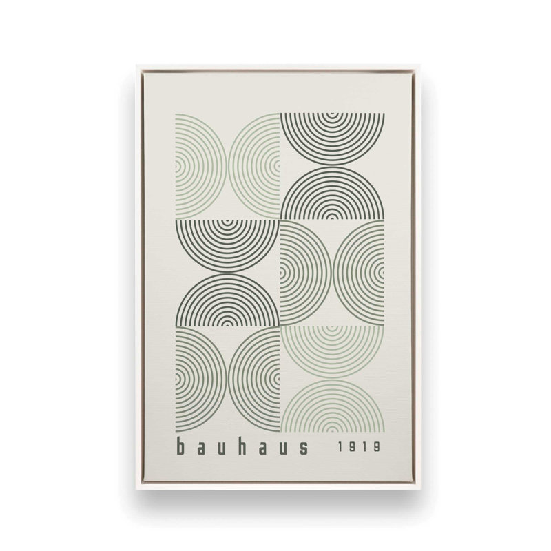 Affiche de composition Bauhaus, H 48,75 po x l 32,75 po, Beige/vert, Cadre flottant blanc opaque