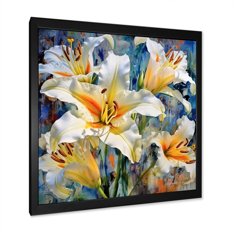 «White and Yellow Elegant Lily P pureté I» sur toile imprimée, Cadre simple noir, H 30 po x l 30 po x P 1 po