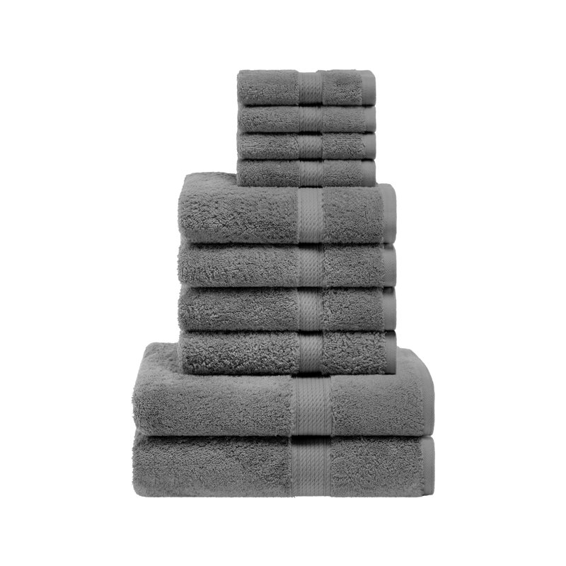 Scotia Egyptian Cotton Bath Towel Set, Charcoal, 10Pc Towel Set (2Bath, 4Hand, 4Face)