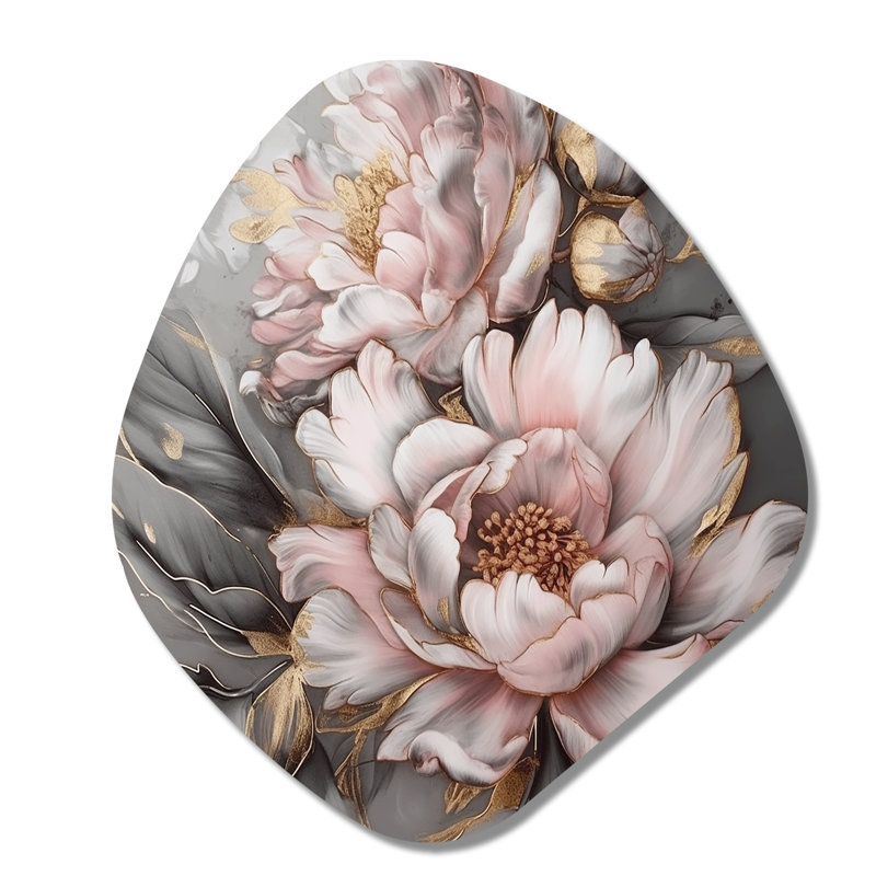 Dartford - pivoines en forme de nébuleuse, art mural asymétrique en métal, H 35 po x l 31 po x P 1 po