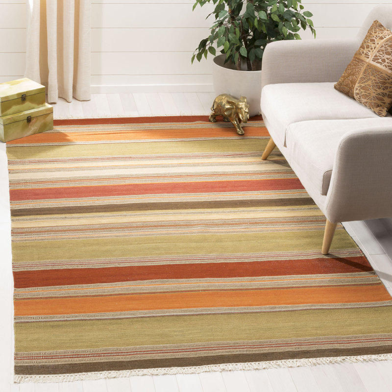 Tapis rayé en laine / coton tissé à la main Northeast Pueblo, Rectangulaire 8 pi x 10 pi