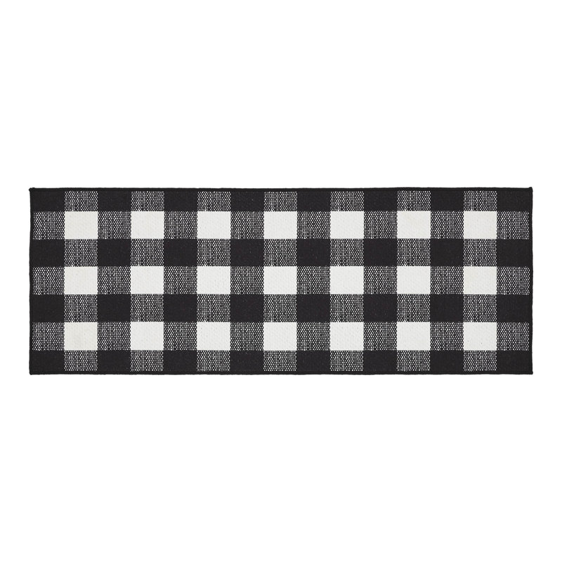  Annie Buffalo Check Gingham Machine Woven Flatweave Polyester Indoor / Outdoor Area Rug in Black/White, Runner 1'5" x 4'