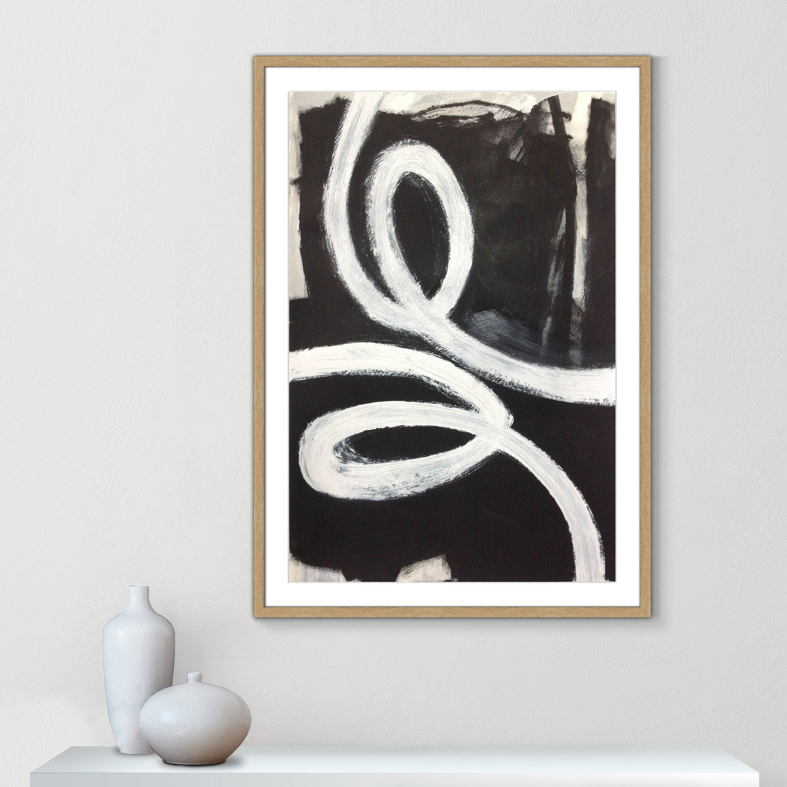 Bronte "Swirly Swirls I" Print, 41.5" H x 29.5" W x 2" D, Natural Woodgrain Box Framed, No
