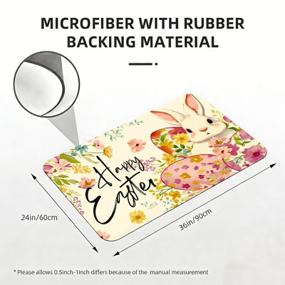 Happy Easter Bunny Floral Door Mat For Front Door, 24"X 36", Multicolor