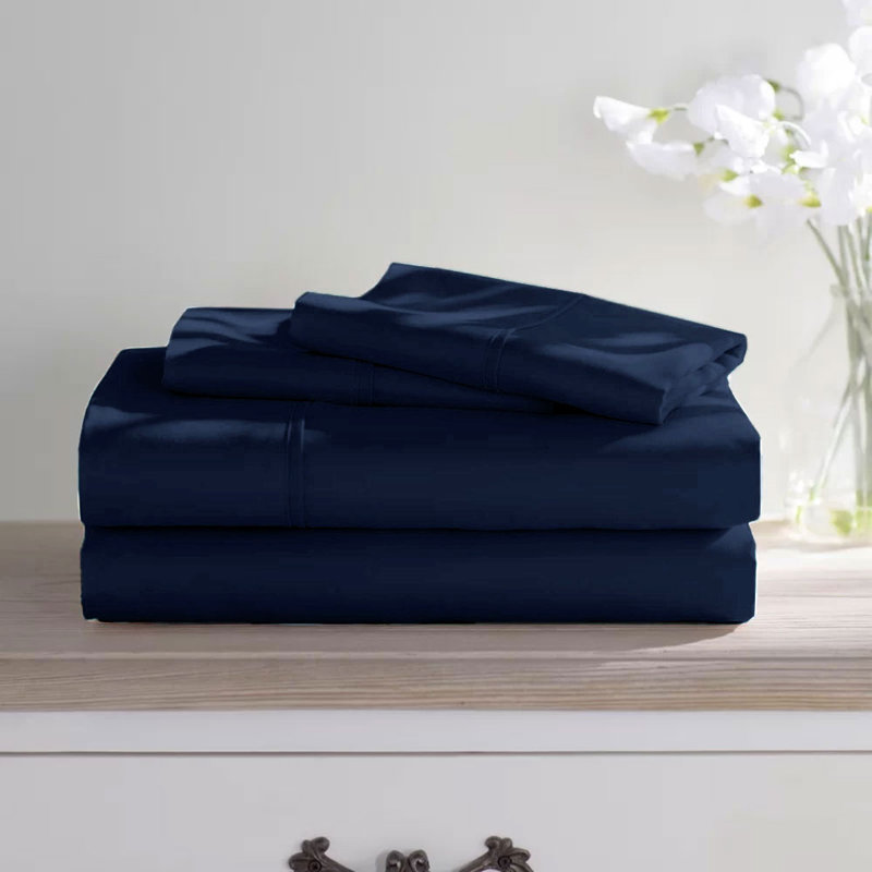 Wayfair Basics® 1800 Series Soft Microfiber Sheet Set, King Sheet Set with 4 Pillowcases, Navy