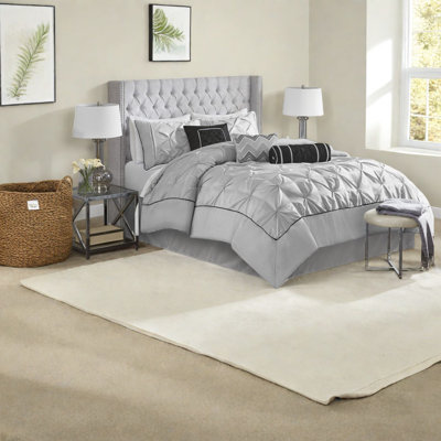 Elegant Grey 7-piece Bedding Set, Polyester Comfort, Modern Bedroom