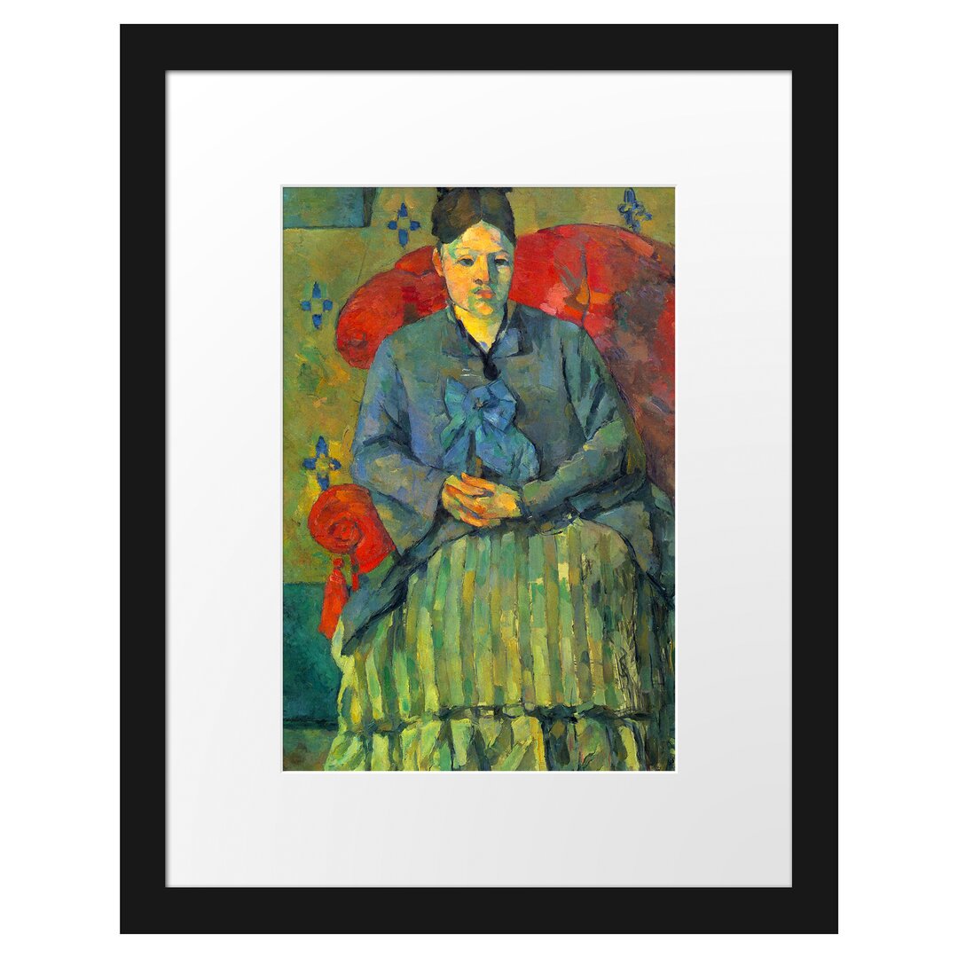 Gerahmter Kunstdruck Portrait of Mme Cézanne in Red Lehnst von Paul Cezanne