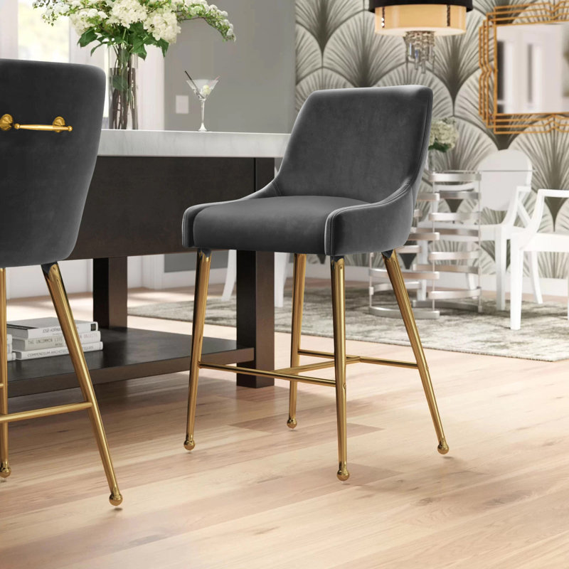 Tabouret de comptoir 28 po Owen, Velours gris, 28"