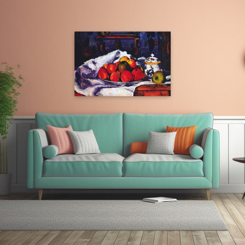 Nature morte, bol de pommes, impression d'art classique classique violet coloré, H 32 po x l 48 po