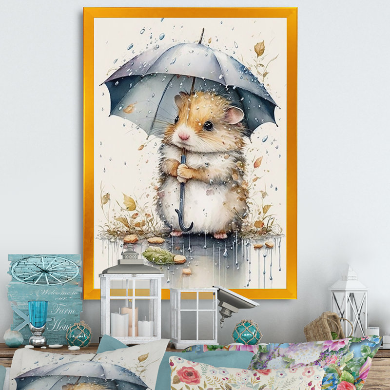 Parasol Hamster Rainy Day, H 20 po x l 12 po x P 1 po, Encadrement doré