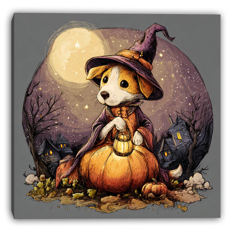 «Lantern Pup on Pumpkin», art mural sur toile, H 20 po x l 20 po