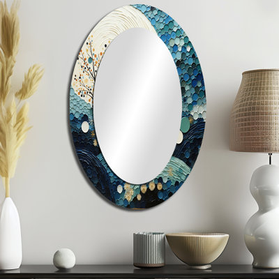 Miroir décoratif ovale abstrait en métal bleu sarcelle Mid Century Minimalist Rain II