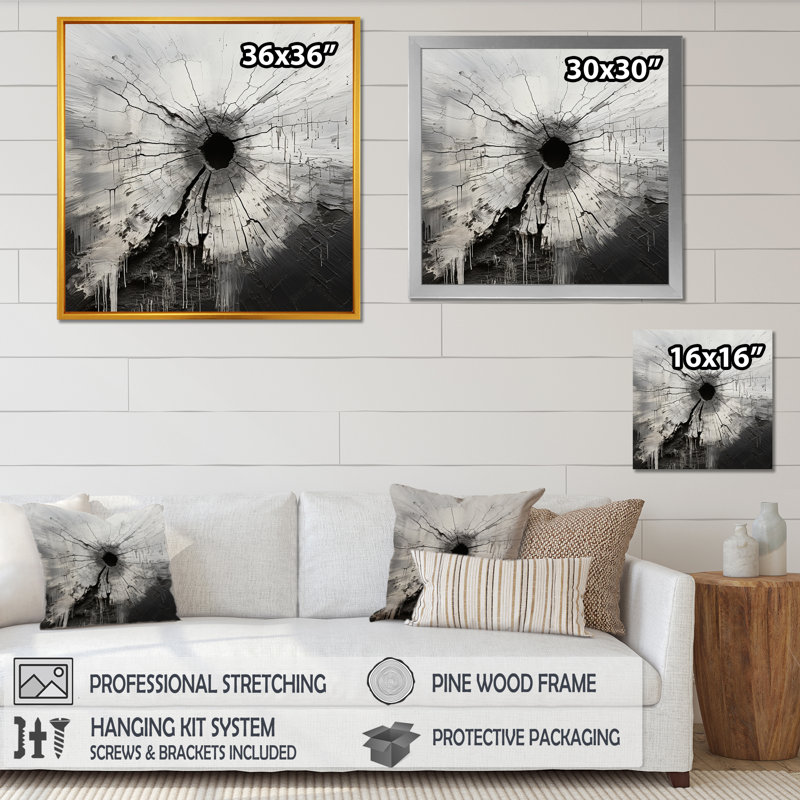 Minimalisme, trou blanc et noir sur toile, Toile tendue, H 36 po x l 36 po