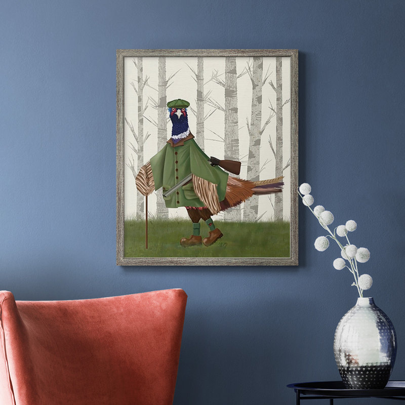 Toile encadrée de qualité supérieure Pheasant Party 6 - prête à être accrochée, H 24 po x l 20 po, Argent patiné
