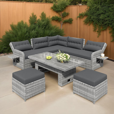 5 Pieces All Weather Patio Furniture Sets Patio Dining Sofa Set Outdoor Sectional Sofa Conversation Set