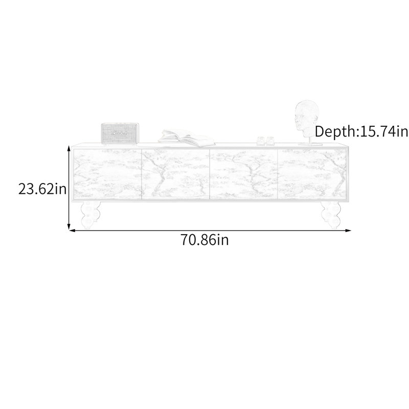 Meuble télé avec rangement Luxury, 23.62"H x 70.86"L x 15.74"W