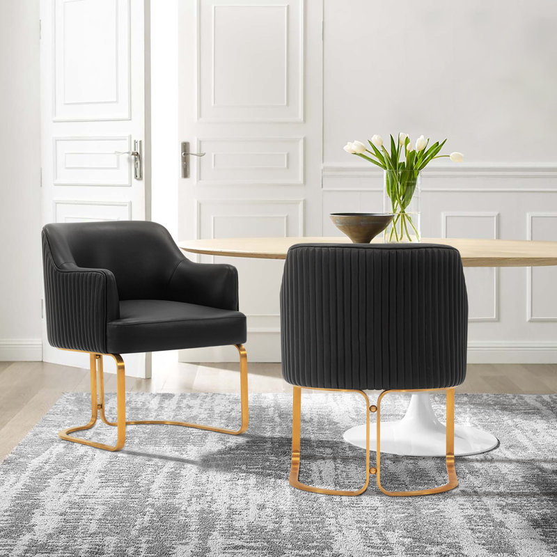 Raya Modern Vegan Leather Upholstered Elm Wood Dining Side Chair in Black, Black